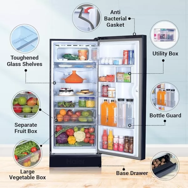 Haier 190 L Direct Cool Single Door 5 Star Refrigerator with Base Drawer  (Marine Peony, HRD-2105PMP-P) - Image 3